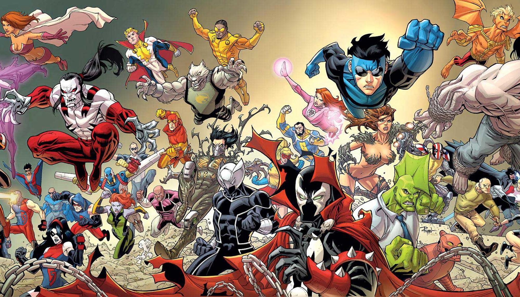 El panteón superheroico de Image, ilustración de Ryan Ottley